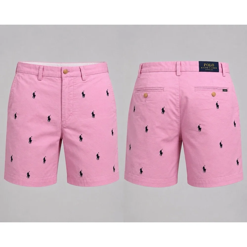 Polo Ralph Lauren SHORTS MENS 30 PINK Navy Embroidered Horse AOP Chino  NWT